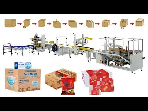 Automatic Carton Erector Sealer Labeling & Strapping Machine Line
