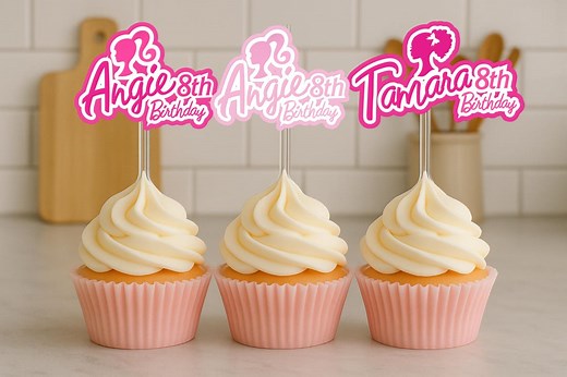 Custom Name Barbie Cupcake Toppers With Acrylic Rod 12-36 PC for Kids Birthday Parties and More - Etsy