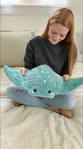 This ray is a similar design to my plush ray pattern, just… mega! 😂 I used 1 skein of Sweet Snuggles in “Teal” & 1 skein of white. It’s 2 feet wide & needless to say - the biggest thing I’ve made! It was SO much fun. 🤗 Plus it only took a few hours! I plan to write up the pattern if there’s interest; let me know if you would want to make a mega ray!? | Theresa's Crochet Shop