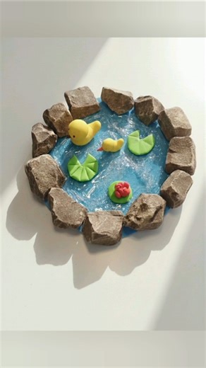 Mini Pond Craft with Stones 😍 🦆 | Easy DIY Duck Pond Craft at Home#viral #trending #diy #shorts