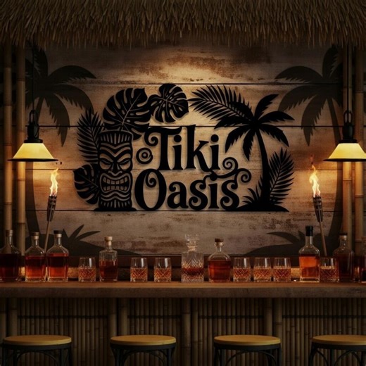Tiki Oasis Metal Wall Art Sign, Tiki Bar Decor, Tropical Wall Art, Hawaiian Bar Sign, Island Decor, Backyard Tiki Bar - Etsy