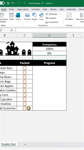 This pumpkin fills up every time you check a box! 🎃✅ Who said Excel can’t be fun? Turn your Halloween checklist into a spooky progress tracker that grows with every task! 🍬📊 #Excel #exceltips #spreadsheets #ProductivityHacks #finance #accounting #microsoftexcel #datamanagement #TaskManagement | Excel Campus
