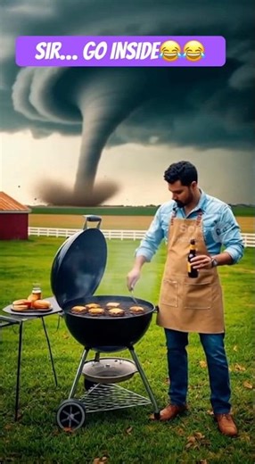 He’s GRILLING During a TORNADO?? 😭 #shorts