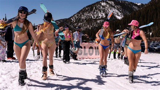 Bikini skiing takes off on slopes as record warmth forces resorts into survival mode