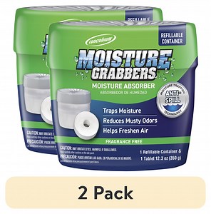 (2 pack) Concrobium Moisture Grabbers Refillable Moisture Absorber Container, Fragrance Free, 12.3 oz Tablet