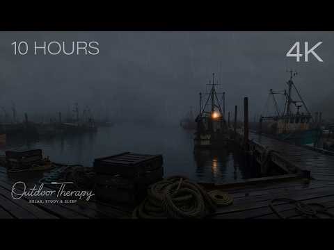 Heavy Rain Across the Sleeping Harbor | Dockside Storm Sounds for Sleep | 10 HOURS (4K)