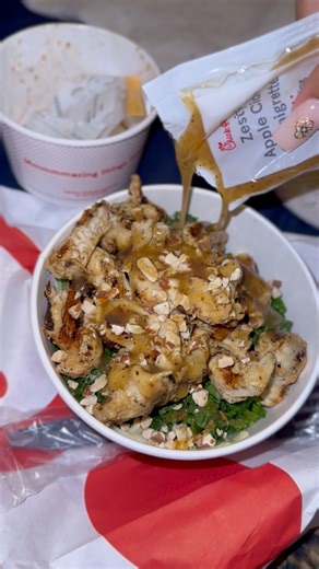 Kale crunch salad from chick fil a. Added grilled chicken and extra apple cider vinaigrette! Yum #KaleCrunchSalad #chickfilaislife | Mykel Trent