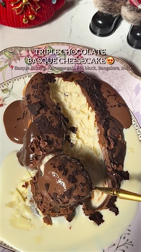 Basque Bakery (11AM-11PM) on Instagram: "Yes we made the Ultimate Chocolate Blast Basque Cheesecake you can ever imagine 🤤 Meet Triple Chocolate Basque Cheesecake! Tastes simply iconic. 📍Basque Bakery, Koramangala 5th block, Bangalore, India Visit our store to order. #triplechocolatebasquecheesecake #basquebakery #bangalore"
