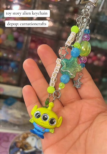 the claw chooses who will go and who will stay. who’s going to be the one to snatch this little guy up? :-) available on depop now! #toystory #keychains #pixar #aliens #disneyadult
