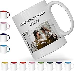 Custom Personalized Coffee mug,Customized Cups with Photo Text and Logo,Customized Gifts for Best Friend, Boyfriend, Girlfriend,Family, Christmas Gifts, Ceramic Mugs 11oz (Blue handle)
