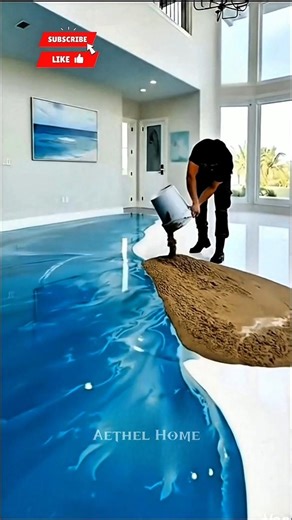 Concrete to Beach! INSANE Turquoise Epoxy Resin Floor Makeover 🌊🤯#epoxy #floor #home#shorts