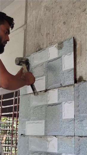 I worked with 12x24 new design tiles on the balcony wall. How does it look?#walltiles #tilesfitting