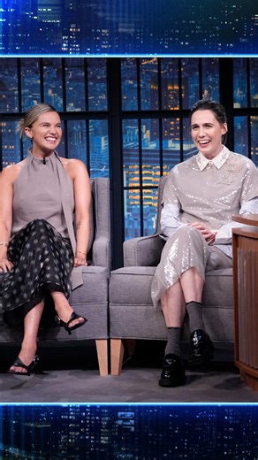 @sadkatler got banned from giving her sister @lizziedavidsonx notes while filming Such Brave Girls | Late Night with Seth Meyers