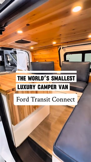 Boho Camper Vans on Instagram: "Take a 60-second walk-through of the world’s smallest luxury camper van. Built on a Ford Transit Connect, this micro-camper squeezes in a full bed, kitchen setup, clever storage, and all the comfort you’d expect from a full-size build. Small footprint, huge vibes. #MicroCamper #TransitConnectCamper #TinyCamper"