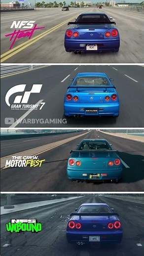 R34 GT-R V-Spec Comparison | NFS Heat vs Gran Turismo 7 vs Crew Motorfest vs NFS Unbound