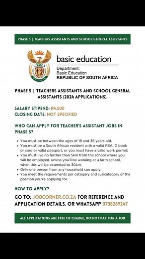 Teacher Assistant Jobs 2024 - Apply Now at Jobcorner.co.za