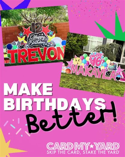 Make birthdays BETTER with a yard sign from Card My Yard. 🌟 Birthdays are great, but with a giant yard sign greeting, they’re unforgettable! Order now at cardmyyard.com! | Card My Yard Keller, TX