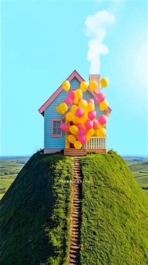 Pick a house painted with dreamcore cyan and a yellow door with weirdcore glitches #nature