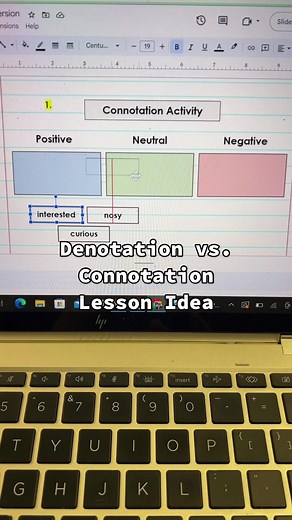 Denotation vs. Connotation (Illinois Standard: 7.L.5.c) Let me know if you want me to keep sharing my lessons/slides 😅✏️ #teachersoftiktok #middleschoolteacher #englishteacher #elalessonidea #lessonideas #denotationandconnotation #newteacher