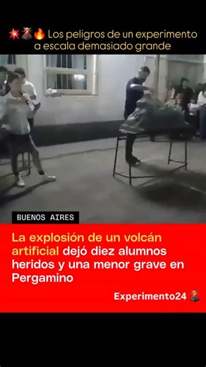 𝔼𝕩𝕡𝕖𝕣𝕚𝕞𝕖𝕟𝕥𝕠 𝟚𝟜 on Instagram: "💥🧪 Una explosión durante una feria de ciencias en el Instituto Comercial Rancagua de Pergamino dejó 17 personas heridas, entre ellas una niña de 10 años en estado grave, trasladada al Hospital Garrahan con riesgo de perder la visión. Lo que debía ser una jornada educativa se convirtió en una escena de pánico, cuando un experimento escolar que simulaba la erupción de un volcán detonó violentamente. El artefacto contenía una mezcla de azufre, carbón y s