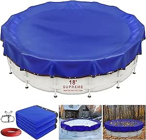 【New Upgrade】 Winter Pool Cover 18 ft Round for Above Ground Pools, Extra Thick Durable Above Ground Swimming Pool Protection Cover, Encryption Grommets,Cold and UV Resistant with Premium Winch,Cable