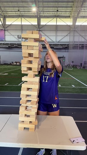 Giant Jenga Challenge with Huskies Team