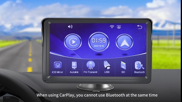 Car Play, Portable Wireless Carplay & Android Auto, Car Stereo Display, 7 Inch HD IPS Touch Screen, Car Radio with Bluetooth Hands-Free Calling/Mirror Link/GPS Navigation/USB/TF Card/AUX/FM