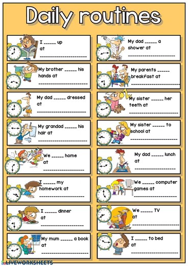 Daily routines   telling the time worksheet