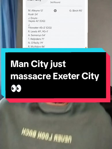 Man City Dominates Exeter City with 10-1 Victory