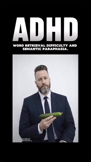 Word retrieval difficulty and semantic paraphasia. Many people with ADHD know exactly what they want to say, but the specific word doesn’t surface in time. Instead, a related or incorrect word comes out. This isn’t forgetting or poor vocabulary, it’s a delay between meaning and speech production. The ADHD brain processes ideas quickly, but language retrieval can lag behind, creating that frustrating tip of the tongue experience. Video explaining word retrieval difficulty and semantic paraphasia 