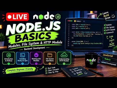 🔴 LIVE | Node.js Basics 🚀 | Modules, File System & HTTP Module | Backend Development