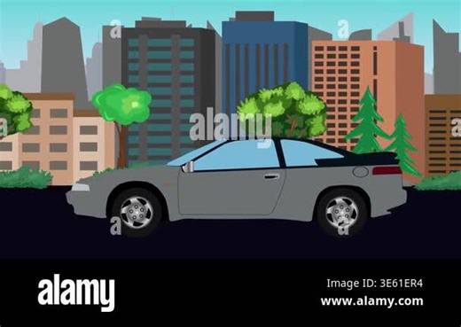 Animation of cartoon retro car driving on the street, city background Stock Video Footage - Alamy