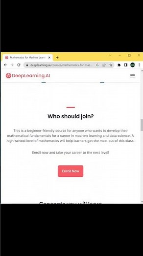 DeepLearning.ai : Mathematics for Machine Learning and Data Science #shorts