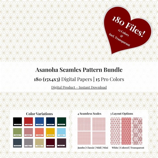 Asanoha Seamless Pattern Bundle Japanese Hemp Leaf Design in Jumbo Classic Midi Mini Scales - Etsy
