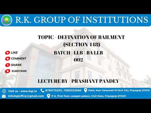 Definition of Bailment | Section 148 Explained | LLB / BA LLB Lecture by Prashant Pandey ⚖️📚