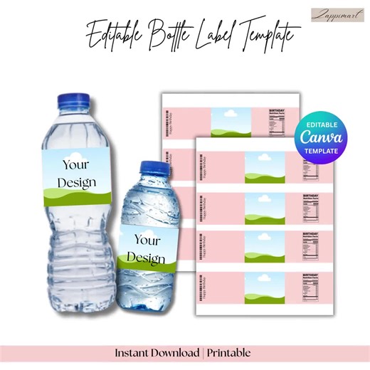 Editable Water Bottle Label Template | Printable Canva Template | Custom Water Bottle Sticker | Minimalist Bottle Wrap | Instant Download