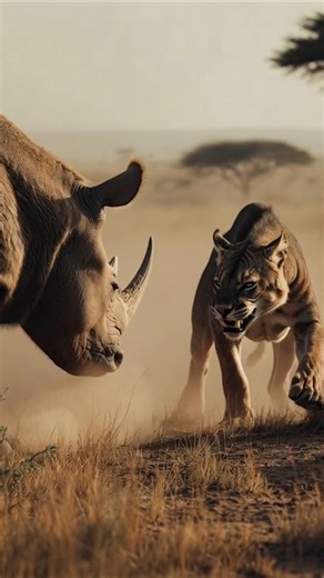 Sabertooth Tiger vs Prehistoric Rhino #ancientworld