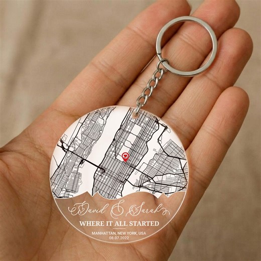 Personalized Map Keychain, Custom Location Keychain, Where It All Began Gift, Anniversary Gift for Couples, Clear Acrylic Keychain - Etsy