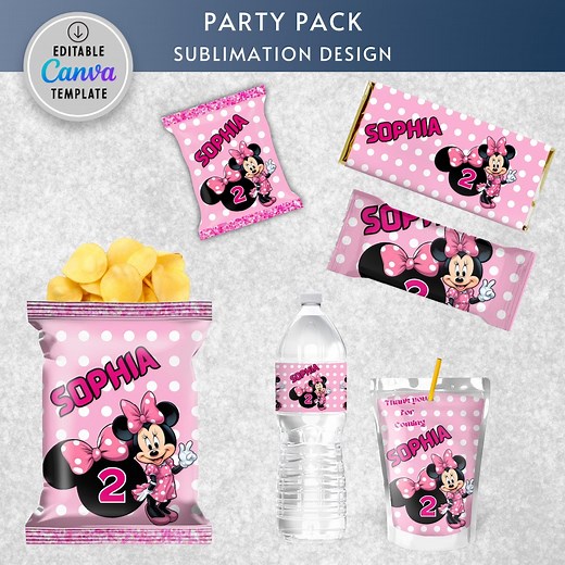 Minnie Mouse Birthday Party Chip Bags Wrapper Label Minnie Mouse Chalk Bowtique Birthday Bow Snack Bag Printable, Editable in Canva - Etsy