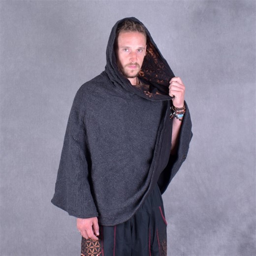 Mandala Jedi Poncho Hand Dyed Fleece Lined Wool Cloak Ethical Slow Fashion - Etsy