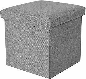 Storage Ottoman - Folding Storage Ottoman with Padded Seat - Space Saving - Cube Coffee Table Multipurpose Foot Rest, Storage Ottoman as Foot Stool & Stepping Stool, 11.8" Dx11.8 Wx11.8 H (Grey)