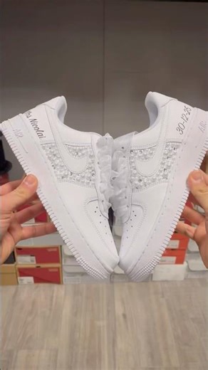 Custom Bridal AIR FORCE 1’s for your wedding! 💍✨With diamonds and pearls❄️ #customairforce1 #bridal