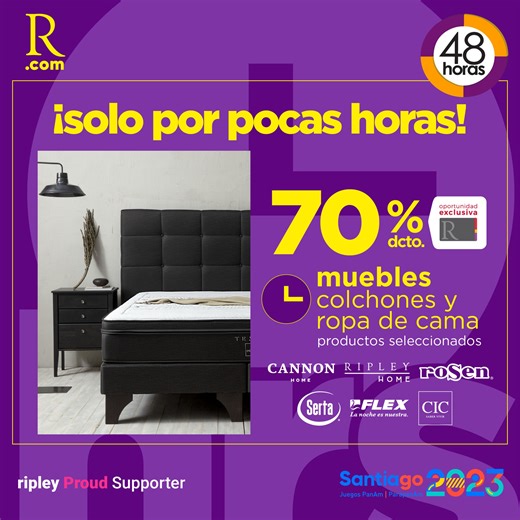 ¡Apúrate! 🏃‍♀️ Descubre las ofertas que tenemos en muebles, colchones, ropa de cama y más. Solo por 48 Horas en Ripley y Ripley.com | Ripley Chile