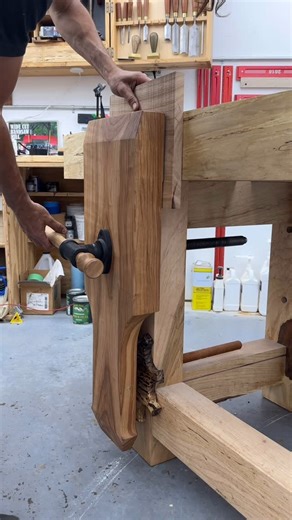 Matt Cremona on Instagram: "The kick wheel leg vise: full build video and plans available. L in my B #woodworkingvise #legvise #workbench"