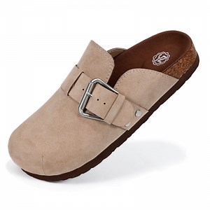 Yolanda Zula Women's Faux Suede Clogs Mules Adjustable Buckle Slip on Cork Footbed Home Clog Slippers with Arch Support