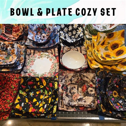 XL Bowl & Plate Cozy Set – Handmade Microwave Safe Cotton Hot Pad - Etsy