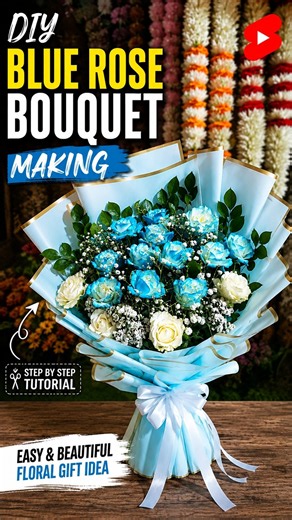 DIY - How to Make Blue Roses Artificial Flowers Bouquet - Gift Bookey Wrapping Tutorial #Shorts