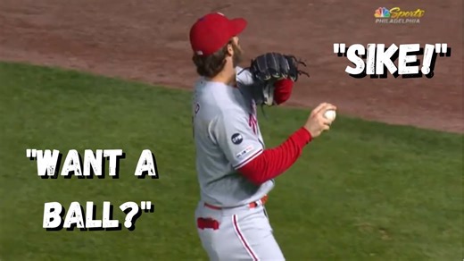 Bryce Harper trolls Cubs fans by throwing ball over the stands