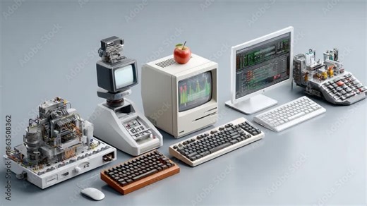 Evolution of Computing: A captivating assembly of vintage and modern computers showcase the evolution of technology.