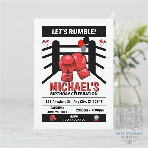 Boxing Birthday Invitation, Boxing Party Invite, Custom Birthday Invitation, We Edit For You, Printable Digital File